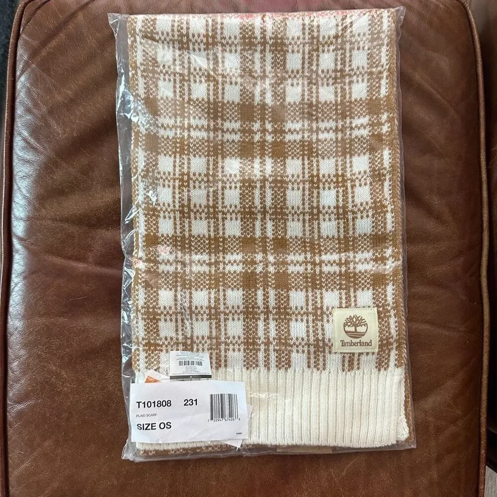 Timberland tan and cream buffalo plaid scarf
